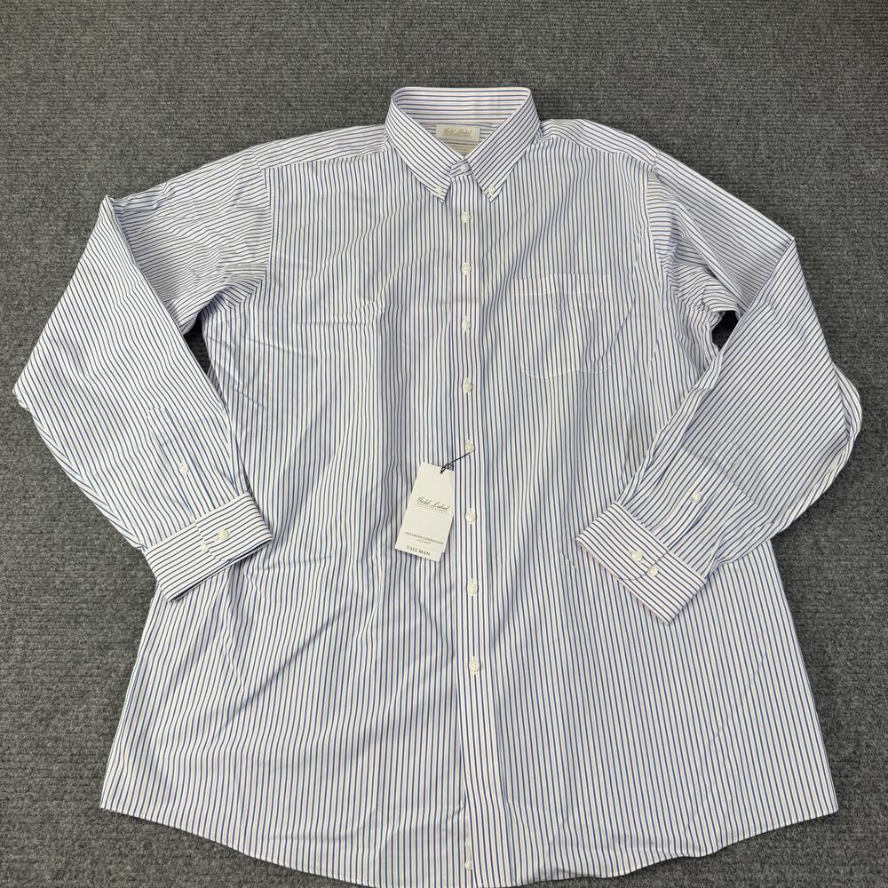 Roundtree & Yorke Gold Label Dress Shirt Mens 18.5 38/39 Tall Stripe Non Iron